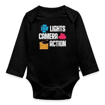 lights camera action Design for a theater lover - Organic Longsleeve Baby Bodysuit - black - Front
