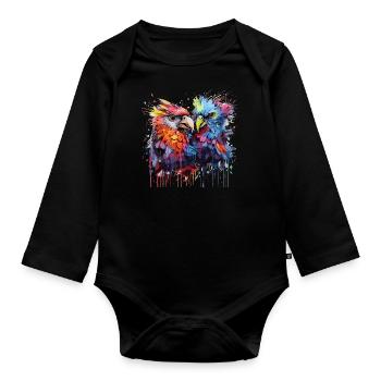 colorful birds - Organic Longsleeve Baby Bodysuit - black - Front