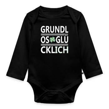 Grundlos Glücklich Ich zu sein - 4er Kleeblatt - Baby Bio-Langarm-Body - Schwarz - Vorne
