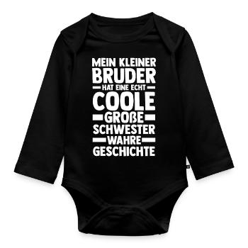 Geschwister Brüder Schwester Bruder - Baby Bio-Langarm-Body - Schwarz - Vorne