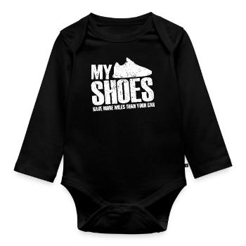 Meine Schuhe haben mehr Kilometer als Ihr Auto | Für Runne - Baby Bio-Langarm-Body - Schwarz - Vorne