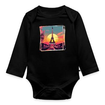 Eiffel Tower - Organic Longsleeve Baby Bodysuit - black - Front