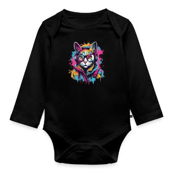 Urbane Katze - Baby Bio-Langarm-Body - Schwarz - Vorne