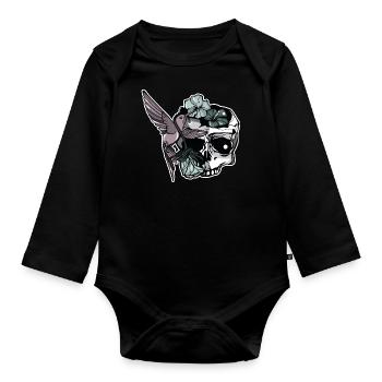 Floral Skull - Organic Longsleeve Baby Bodysuit - black - Front
