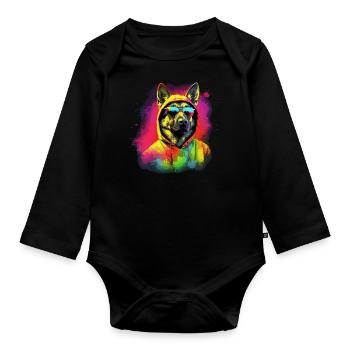 German Shepherd dog with sunglasses - Organic Longsleeve Baby Bodysuit - black - Front