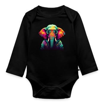 Elefant Afrika Asien Tier Cooler Elefanten Bunt - Baby Bio-Langarm-Body - Schwarz - Vorne