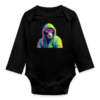 Chimpanzé avec lunettes de soleil Singe Cool coloré - Body Bébé bio manches longues - noir - Devant