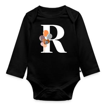 Buchstabe r Geburtstagsballon - Baby Bio-Langarm-Body - Schwarz - Vorne