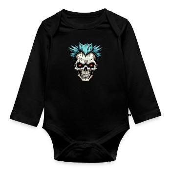 Cute Punk Skull / Kawaii Punk Skull - Organic Longsleeve Baby Bodysuit - black - Front