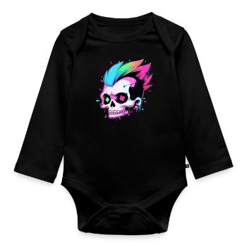 Cute Punk Skull / Kawaii Punk Skull - Organic Longsleeve Baby Bodysuit - black - Front