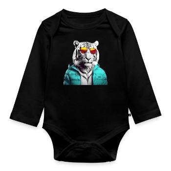 Tigre avec des lunettes de soleil Coloré Cool Tiger Forest Animal - Body Bébé bio manches longues - noir - Devant