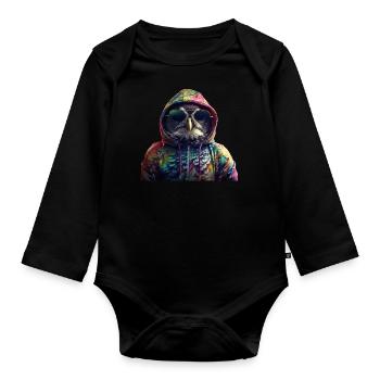 Eule mit Sonnenbrille Bunt Coole Eulen Waldtier - Baby Bio-Langarm-Body - Schwarz - Vorne