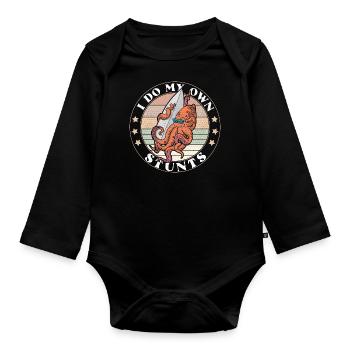 Surfing Octopus Water Sports Squid Surfing - Organic Longsleeve Baby Bodysuit - black - Front