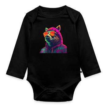 Sanglier avec lunettes de soleil Coloré Animaux de la forêt fraîche - Body Bébé bio manches longues - noir - Devant