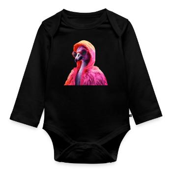 Flamant rose avec lunettes de soleil Colorful Cool Flamants roses - Body Bébé bio manches longues - noir - Devant