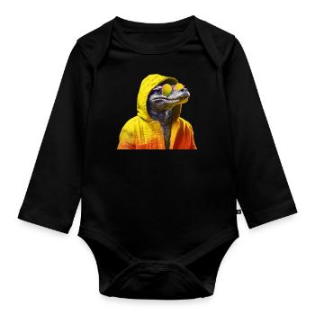 Krokodil mit Sonnenbrille Alligator Kaiman Reptil - Baby Bio-Langarm-Body - Schwarz - Vorne