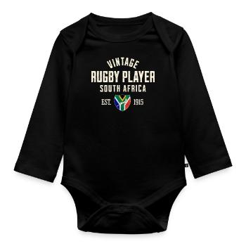 Sth Africa vintage rugby player - Body Bébé bio manches longues - noir - Devant