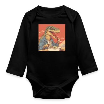 T-Rex eating Ramen - Organic Longsleeve Baby Bodysuit - black - Front