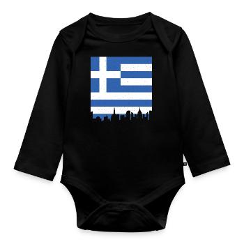 Griechenland Flagge Hellas Athen Griechische Fahne - Baby Bio-Langarm-Body - Schwarz - Vorne