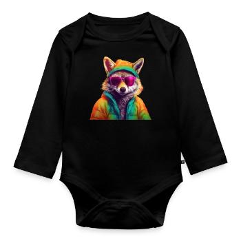 Fox with Sunglasses Colorful Cool Foxes Forest Animal - Organic Longsleeve Baby Bodysuit - black - Front