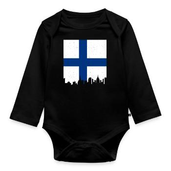 Finnland Flagge Suomi Finnische Fahne Used Look - Baby Bio-Langarm-Body - Schwarz - Vorne