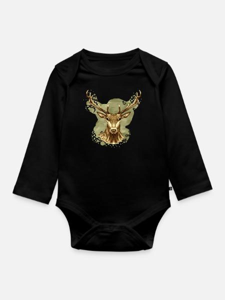 Hirsch - Baby Bio-Langarm-Body - Schwarz