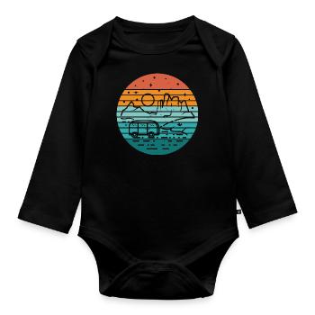 Retro Camper Bus Caravan Vintage Camper Graphic - Organic Longsleeve Baby Bodysuit - black - Front