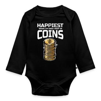 Coin Collecting Collector Numismatic Numismatist - Organic Longsleeve Baby Bodysuit - black - Front
