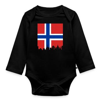 Norwegen Flagge Skandinavien Norwegische Fahne - Baby Bio-Langarm-Body - Schwarz - Vorne