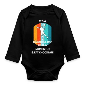 Badminton Badminton Badminton Player Chocolat - Body Bébé bio manches longues - noir - Devant