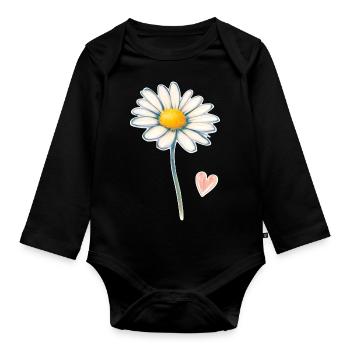 Gänseblümchen Margerite mit kleinem Herz - Baby Bio-Langarm-Body - Schwarz - Vorne
