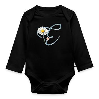 Letter E Daisy Heart - Organic Longsleeve Baby Bodysuit - black - Front