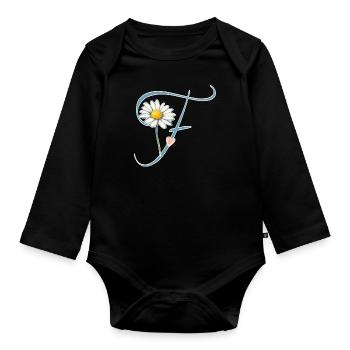 Buchstabe F Gänseblümchen Herz - Baby Bio-Langarm-Body - Schwarz - Vorne
