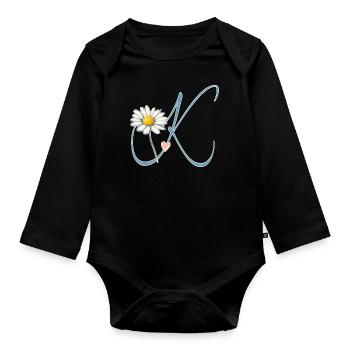 Lettre K Cœur de marguerite - Body Bébé bio manches longues - noir - Devant