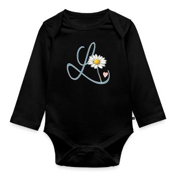 Lettre L Daisy Heart - Body Bébé bio manches longues - noir - Devant
