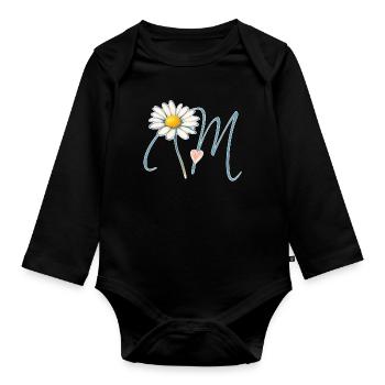 Lettre M Cœur de Marguerite - Body Bébé bio manches longues - noir - Devant