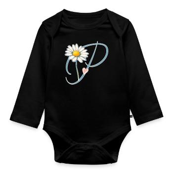 Lettre P Daisy Heart - Body Bébé bio manches longues - noir - Devant