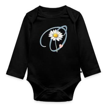 Gänseblümchen Herz Buchstabe O - Baby Bio-Langarm-Body - Schwarz - Vorne