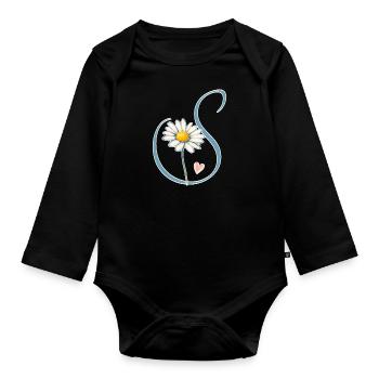 Lettre S Daisy Heart - Body Bébé bio manches longues - noir - Devant