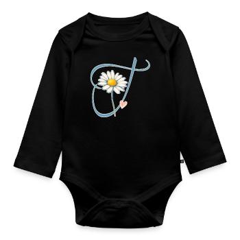 Lettre T Daisy Heart - Body Bébé bio manches longues - noir - Devant