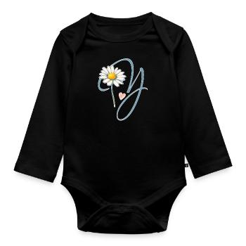 Lettre Y Daisy Heart - Body Bébé bio manches longues - noir - Devant