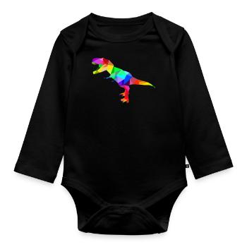 Colorful Rainbow T-Rex Tyrannosaurus Rex Dino - Organic Longsleeve Baby Bodysuit - black - Front
