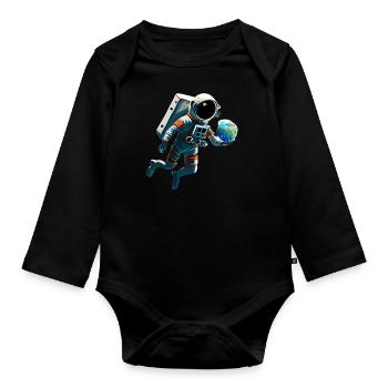 Astronaut with planets - Organic Longsleeve Baby Bodysuit - black - Front