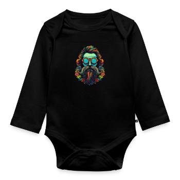Coloré 70s Flower Power Hippie Design - Body Bébé bio manches longues - noir - Devant
