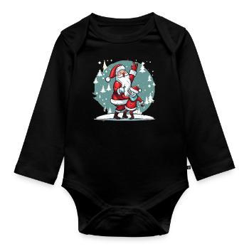 Tanzender Weihnachtsmann mit Schneemann - Baby Bio-Langarm-Body - Schwarz - Vorne