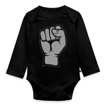 Faust Hand Symbol grau PNG - Baby Bio-Langarm-Body - Schwarz - Vorne