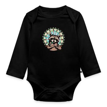 Raccoon Dart  - Organic Longsleeve Baby Bodysuit - black - Front