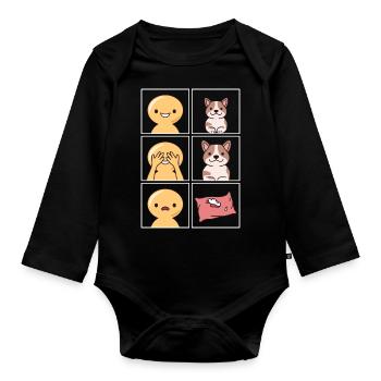 Dog cushion Eaten design for dog owners - Organic Longsleeve Baby Bodysuit - black - Front