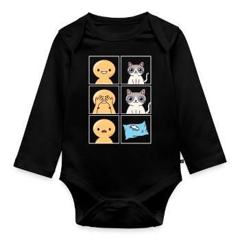 Conception cassée d’oreiller de chat pour les propriétaires de chats - Body Bébé bio manches longues - noir - Devant