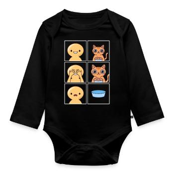 Cat Eats Fast Design for Cat Owners - Organic Longsleeve Baby Bodysuit - black - Front